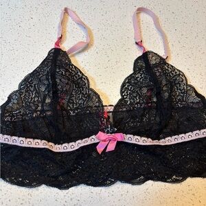 Cosmopolitan Black Lace Bralette with Pink Details